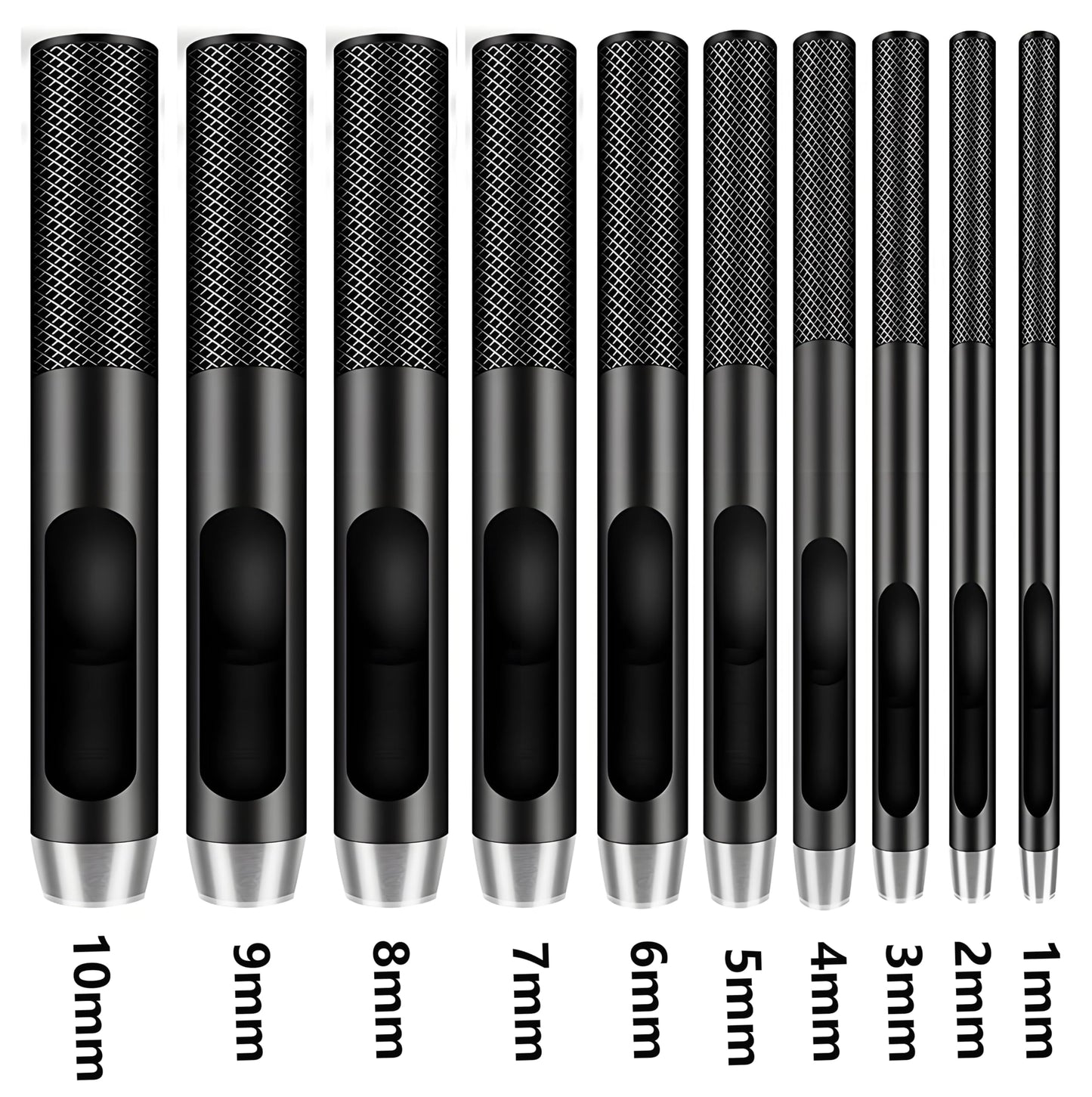 IRISFLY 10pcs Round Steel Leather Craft Hollow Hole Punch 1mm to 10mm for Leather Belt Watch Band Gasket
