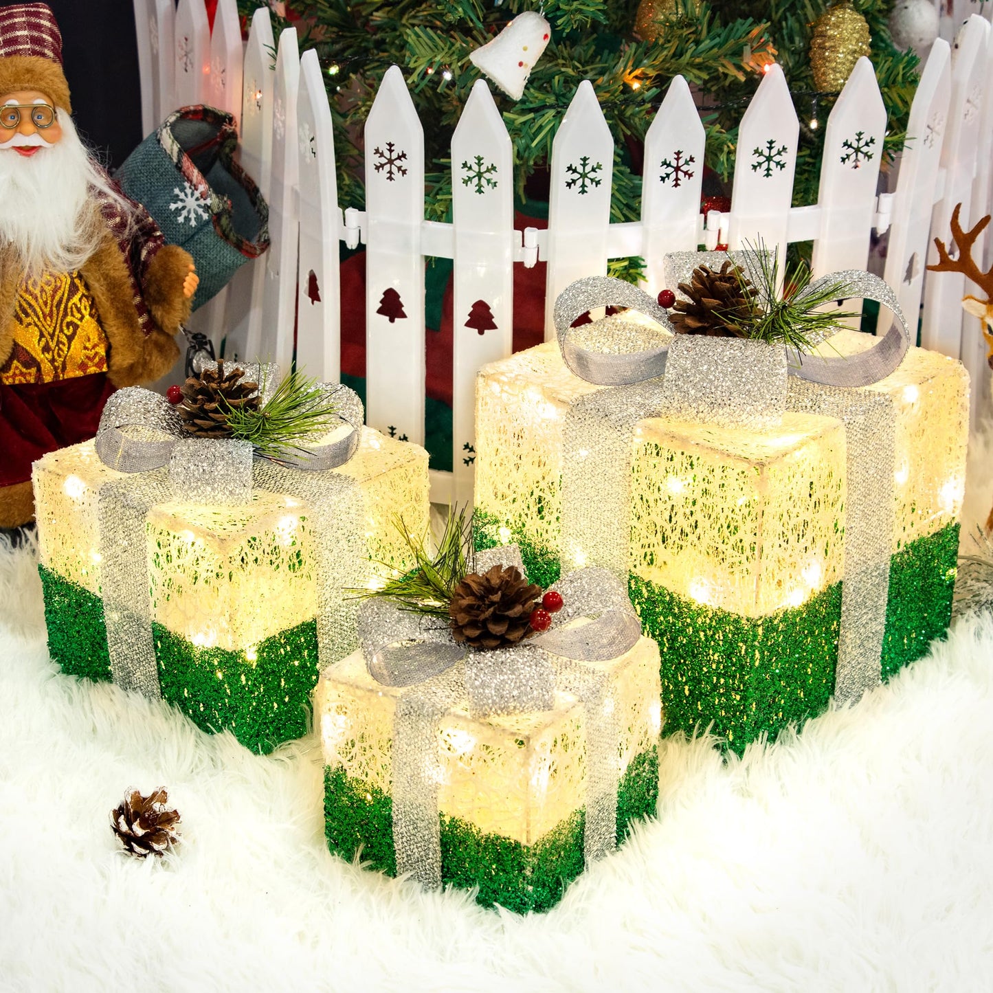 MICLIONLED Set of 3 St Patricks Day Decorations Lighted Gift Boxes，Outdoor St Patrick's Day Decor,Plug-in 65 LED Light Up Present Boxes for Outdoor Home Yard Lawn Holiday Wedding Birthday Party Decor