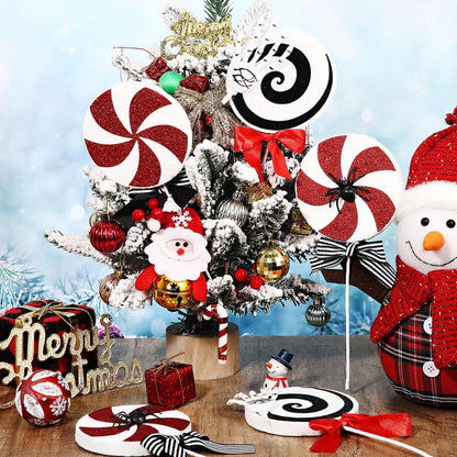 Gejoy 6 Pcs Black White and Red Christmas Ornaments Gothic Christmas Tree Picks Candy Cane Lollipop Double Sided Peppermint Lollipop Ornaments for Xmas Tree Topper Party Supplies Vase Decor