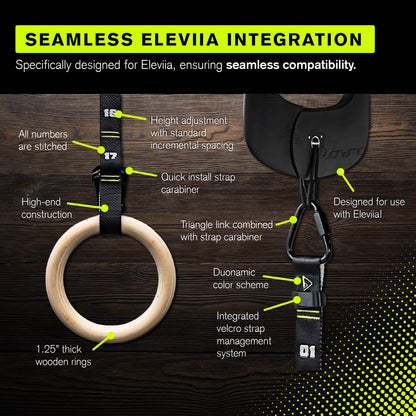 Eleviia Ultimate Pullup Travel Package: 9-Piece Kit Includes The Original Eleviia Doorway Pullup Bar System, Wooden Rings and Travel Straps, and Super Compact Travel Bag