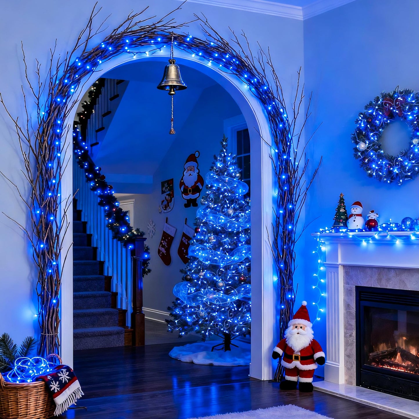 JMEXSUSS Connectable 100 LED Blue Christmas Lights Clear Wire, 8 Modes Blue Christmas Tree Lights Indoor Outdoor Plug in, 33ft Fairy String Lights for Christmas Tree, Xmas, Party, Garden