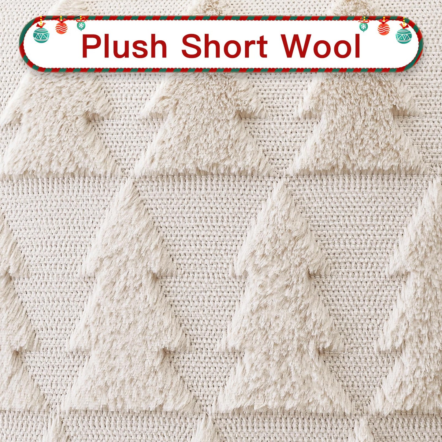 OTOSTAR Set of 1 Xmas Soft Plush Short Wool Velvet Decorative Throw Pillow Covers Square Luxury Style Cushion Case Pillow Shell for Sofa Bedroom Christmas Tree Cream Beige, 22x22 Inch