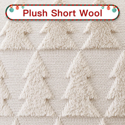 OTOSTAR Set of 1 Xmas Soft Plush Short Wool Velvet Decorative Throw Pillow Covers Square Luxury Style Cushion Case Pillow Shell for Sofa Bedroom Christmas Tree Cream Beige, 22x22 Inch