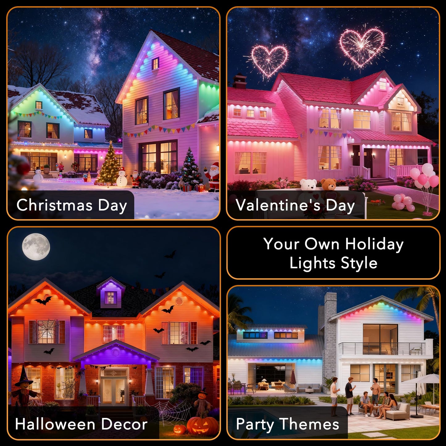 Permanent Outdoor Lights, 100ft with 60 RGB+IC LED Lights for House, 75 Scene Modes, IP68 Waterproof Eave lights Compatible with Alexa, Google Assistant for Halloween, Christmas, Outdoor Daily Decor