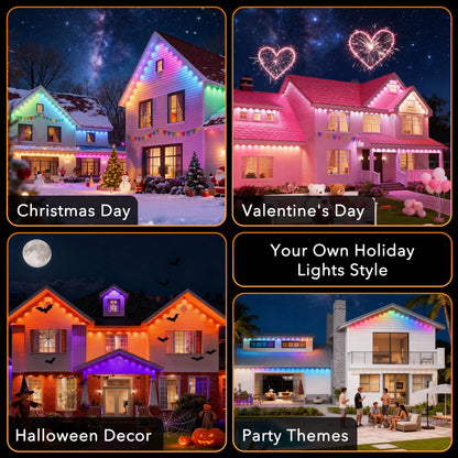 Permanent Outdoor Lights Pro, 100ft with 60 RGB+IC LED Lights for House, 75 Scene Modes,IP68 Waterproof Eave lights Compatible with Alexa, Google Assistant for Halloween Christmas Outdoor Daily Decor