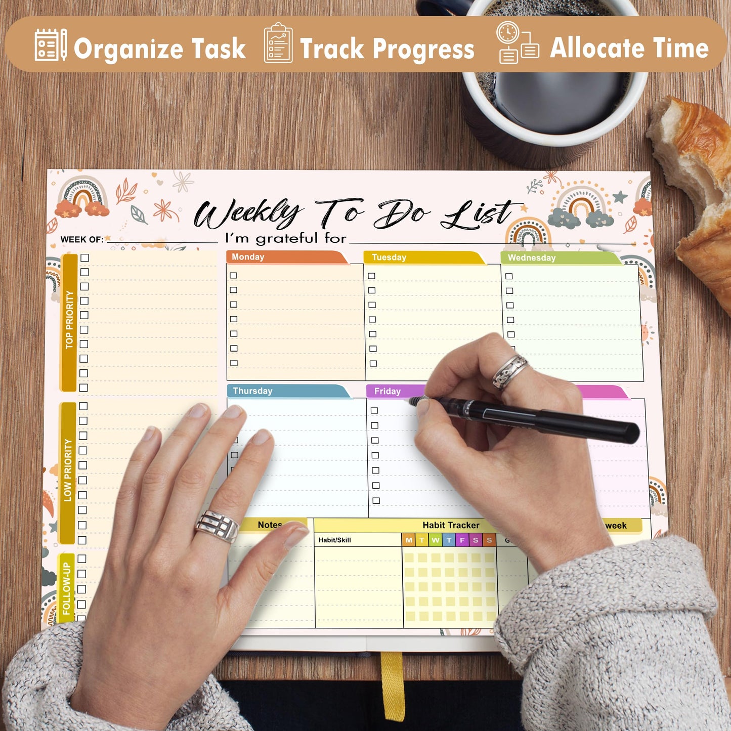 Weekly Planning To-Do-List Pad, 52 Undated Sheets for Daily To-Do Lists, Habit Tracking, Academic Scheduling, and Productivity Goals - Perfect for Work, Home, and Office Organization 8.5x11 inches