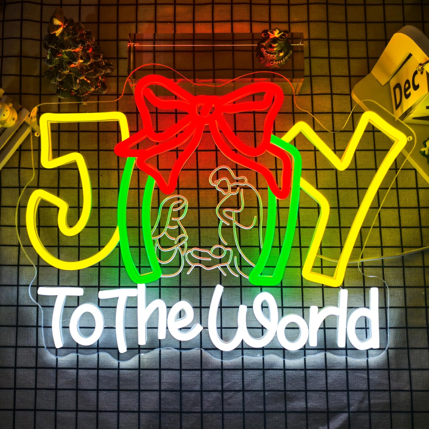 Joy to Tthe World Neon Sign Christmas Neon Sign for Wall Decor christmas Neon Light Dimmable Christmas Neon Light Sign for Bedroom Living Room Holiday Party