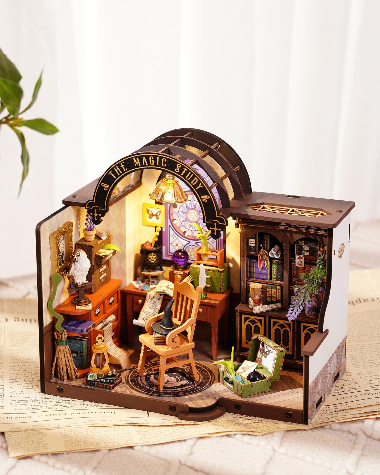 Rowood Magic Study Miniature House Kit, DIY Miniature Dollhouse Kits for Adults, Wizard Mini House Craft Kits for Women with LED, Halloween Christmas Birthday Gift for Adults (The Magic Study)