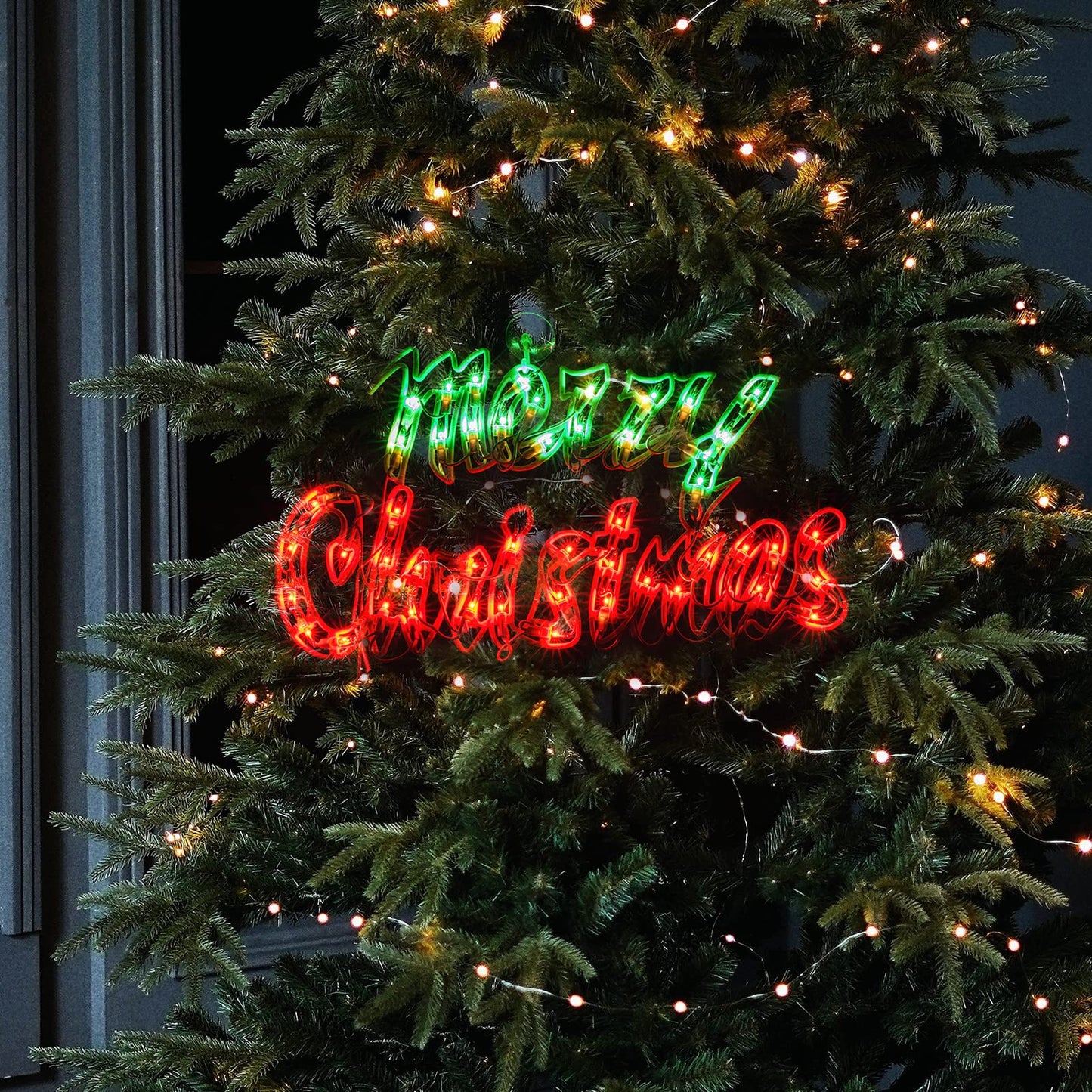 16Inch Merry Christmas Decoration Lights, Christmas Window Silhouette Lights, Double Side Sign Lamp Decoration for Holiday Indoor Wall Door Glass Decorations