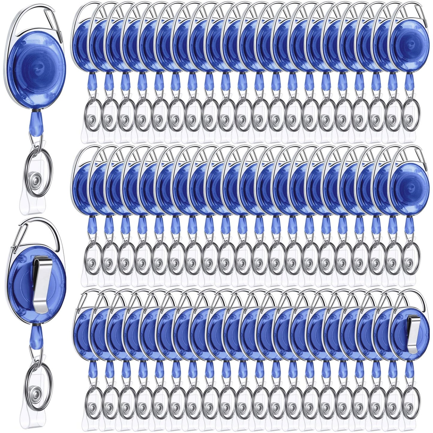Laumoi 150 Packs Retractable ID Badge Holder Name ID Badge Reel Clips Keychain with Belt Clip and Key Ring for Office Worker Doctor Nurse Employee (Transparent Blue)