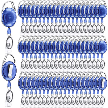 Laumoi 150 Packs Retractable ID Badge Holder Name ID Badge Reel Clips Keychain with Belt Clip and Key Ring for Office Worker Doctor Nurse Employee (Transparent Blue)