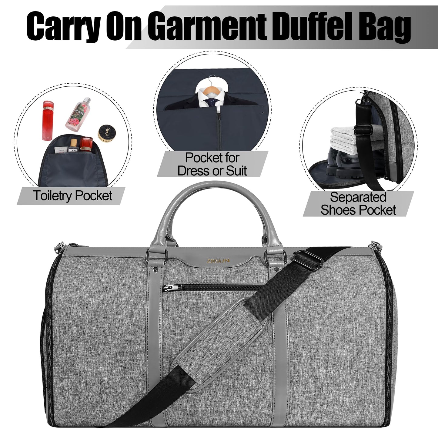 Garment Bag for Travel, Convertible Carry-On Duffel with Shoe Compartment, Waterproof & Wrinkle-Free Suit Carrier for Business Trips & Weekend Getaways, Foldable & Lightweight