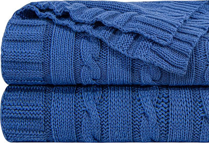 NTBAY 100% Pure Cotton Cable Knit Throw Blanket, Super Soft Warm 51x67 Knitted Throw Blanket for Couch, Sofa, Chair, Bed - Extra Cozy, Machine Washable, Comfortable Home Decor, Cobalt Blue