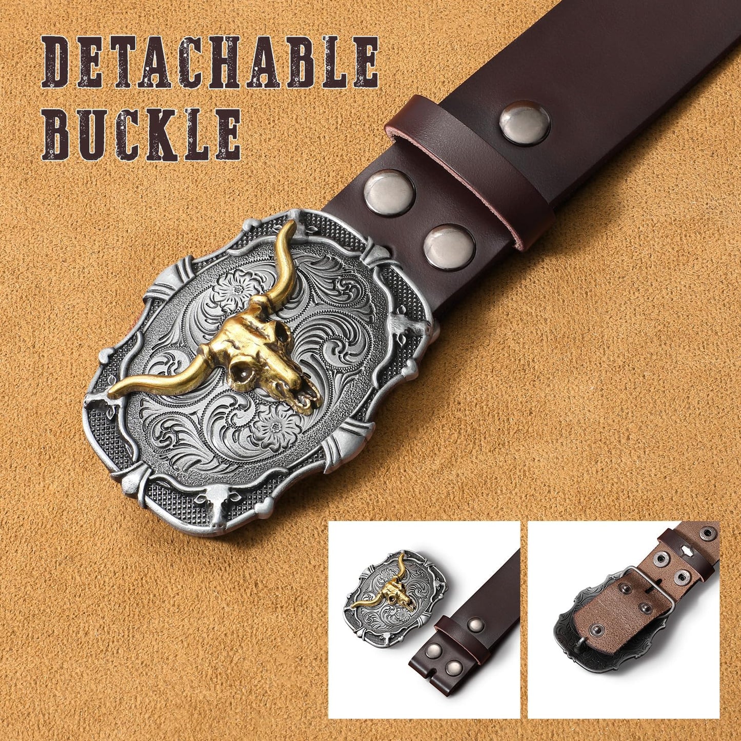 SANSTHS Western Cowboy Cowgirl Belts for Men Women Mens Western Belt Horse/Bull Buckle Country Mexican Leather Belt for Jeans
