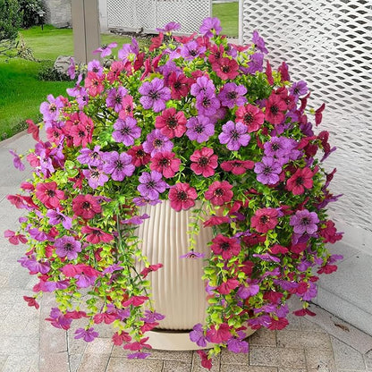 Artificial Faux Hanging Flowers Plants for Outdoor Spring Summer Decoration, 2PCS Fake Daisy Silk Plant Outside No Fade UV Resistant Realistic Home Decor for Porch Patio Window Box (Mix Purple)