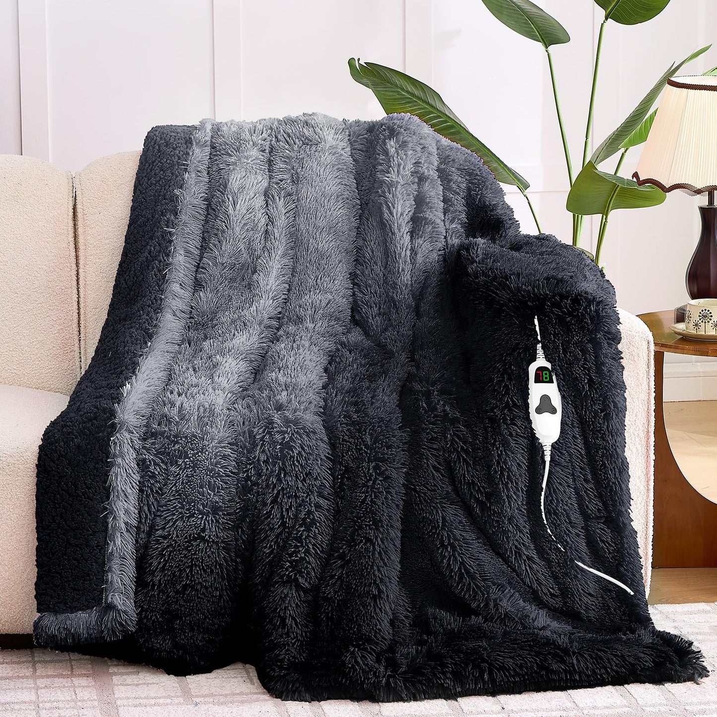 Heated Electric Blanket Throw,Warm Winter Birthday Gifts for Women Her Grandma-Faux Fur with Soft Sherpa,10 Heat Settings,5 Time Settings with Fast Heating, 50x60, Rainbow