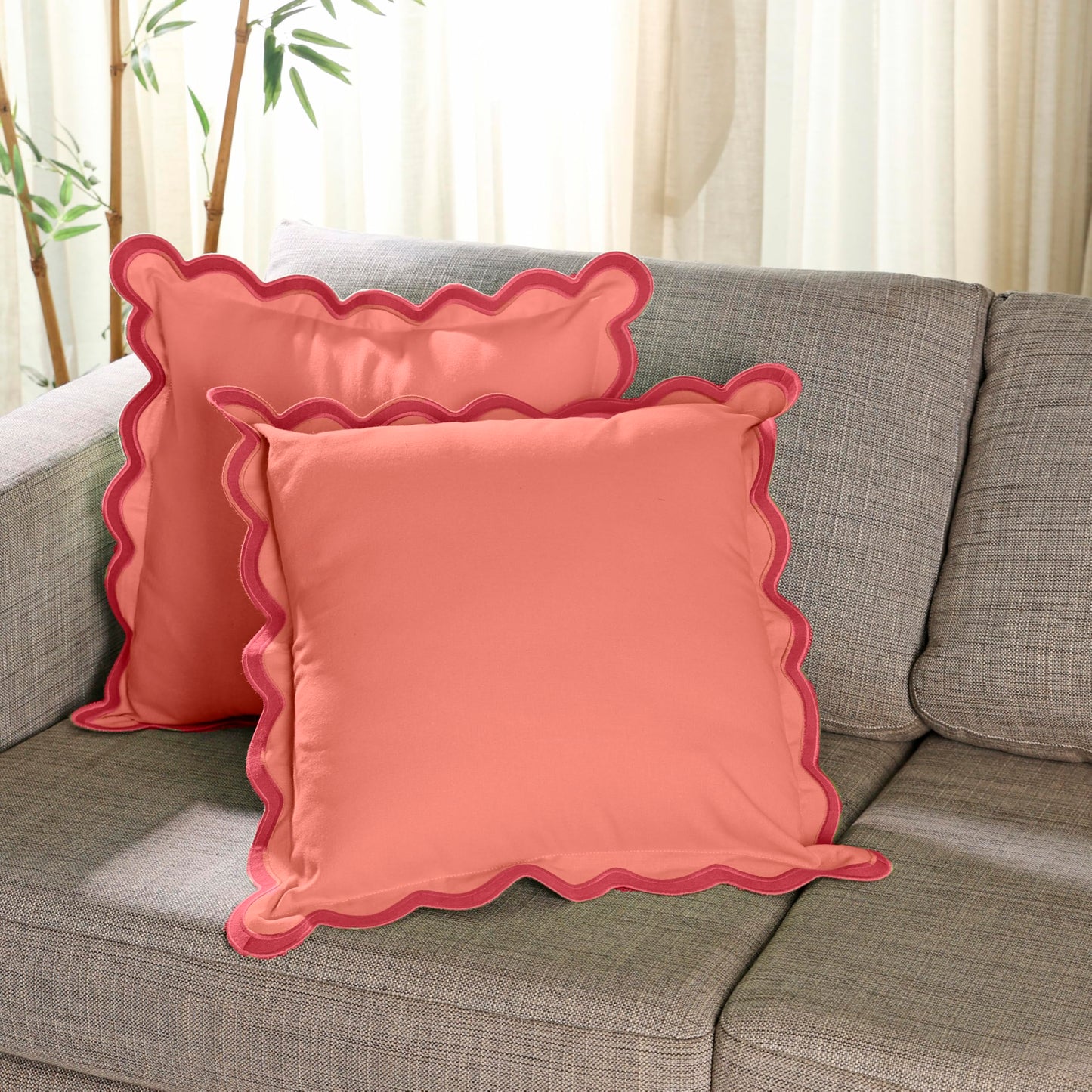 Folkulture Fall Pillow Covers 18x18 - Set of 2 | Red Fall Throw Pillows for Living Room, Fall Bedroom Decor |Decorative, Cute, Aesthetic, Preppy, Scalloped Outdoor Pillows for Couch,Farmhouse Decor