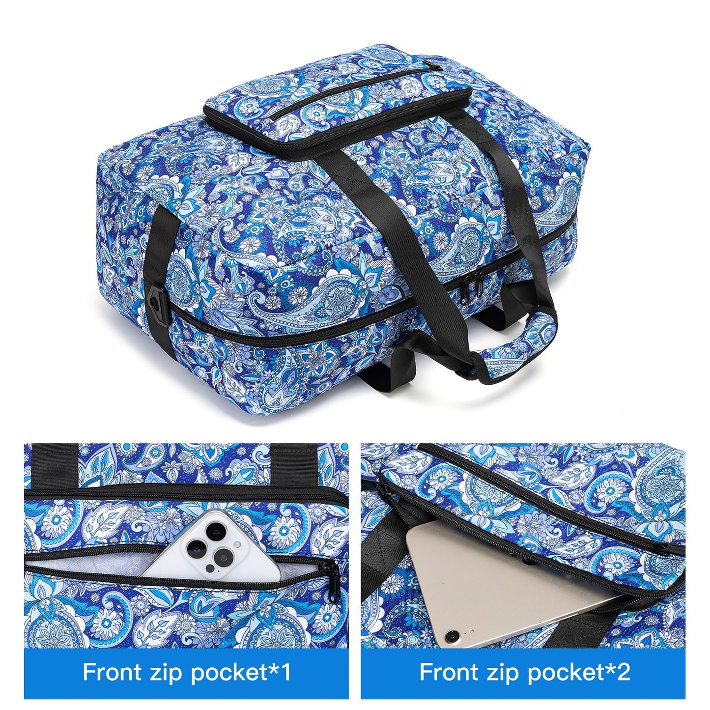 F.FETIVIN Weekender Bag Carry On Travel Duffle Bag Medium Overnight Bag for Women (Blue Paisley)