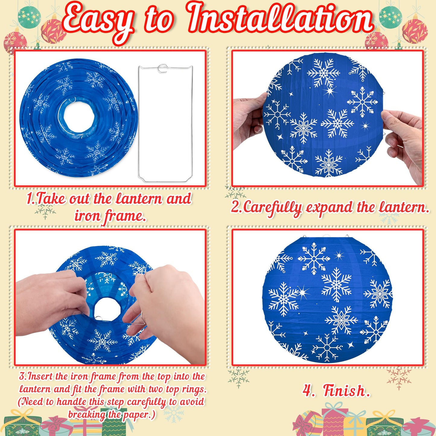 Renbuzhu 13PCS Christmas Decorations Ornaments Set – 9 Red Green Blue Hanging Paper Lanterns, 4 Pom Poms for Indoor, Home, Xmas Party, Porch Decor