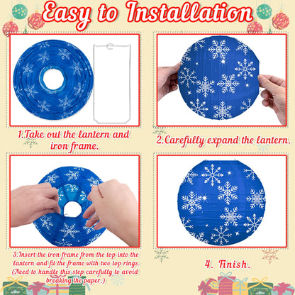 Renbuzhu 13PCS Christmas Decorations Ornaments Set – 9 Red Green Blue Hanging Paper Lanterns, 4 Pom Poms for Indoor, Home, Xmas Party, Porch Decor