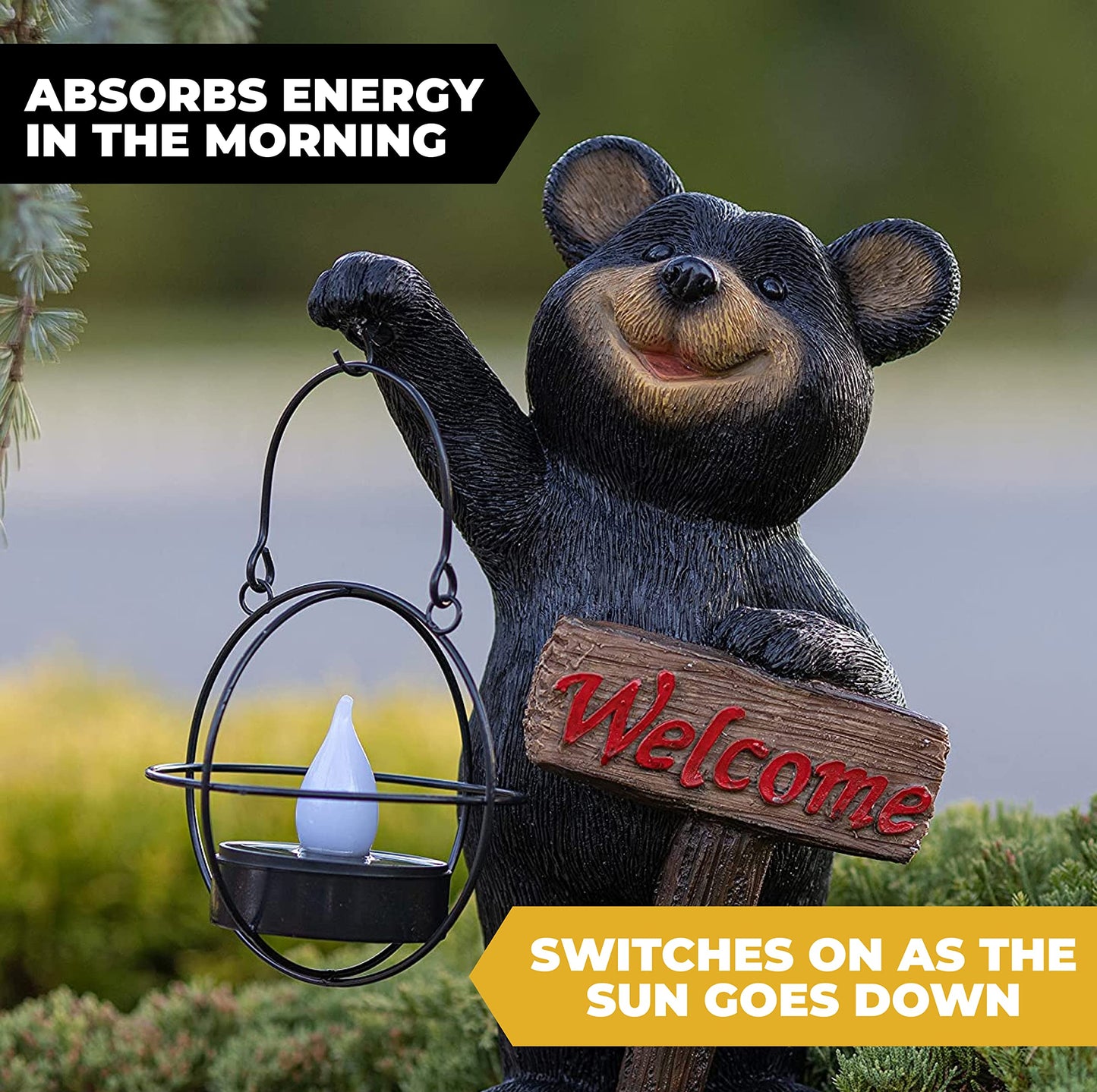 VP Home | Welcome Sign Bear Solar Powered LED - Garden Statue Decor - Outdoor Bear Figurines - Garden Light - Front Yard Decor - Funny Figurine Decor for Outside House, Patio, Yard, and Lawn