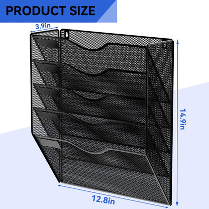 GDINDINFAN 5 Pockets Hanging Wall File Organizer Mail Holder, Wall Mounted Paper Document Folder Holder, Clipboard Storage Organization Magazine Rack, Black