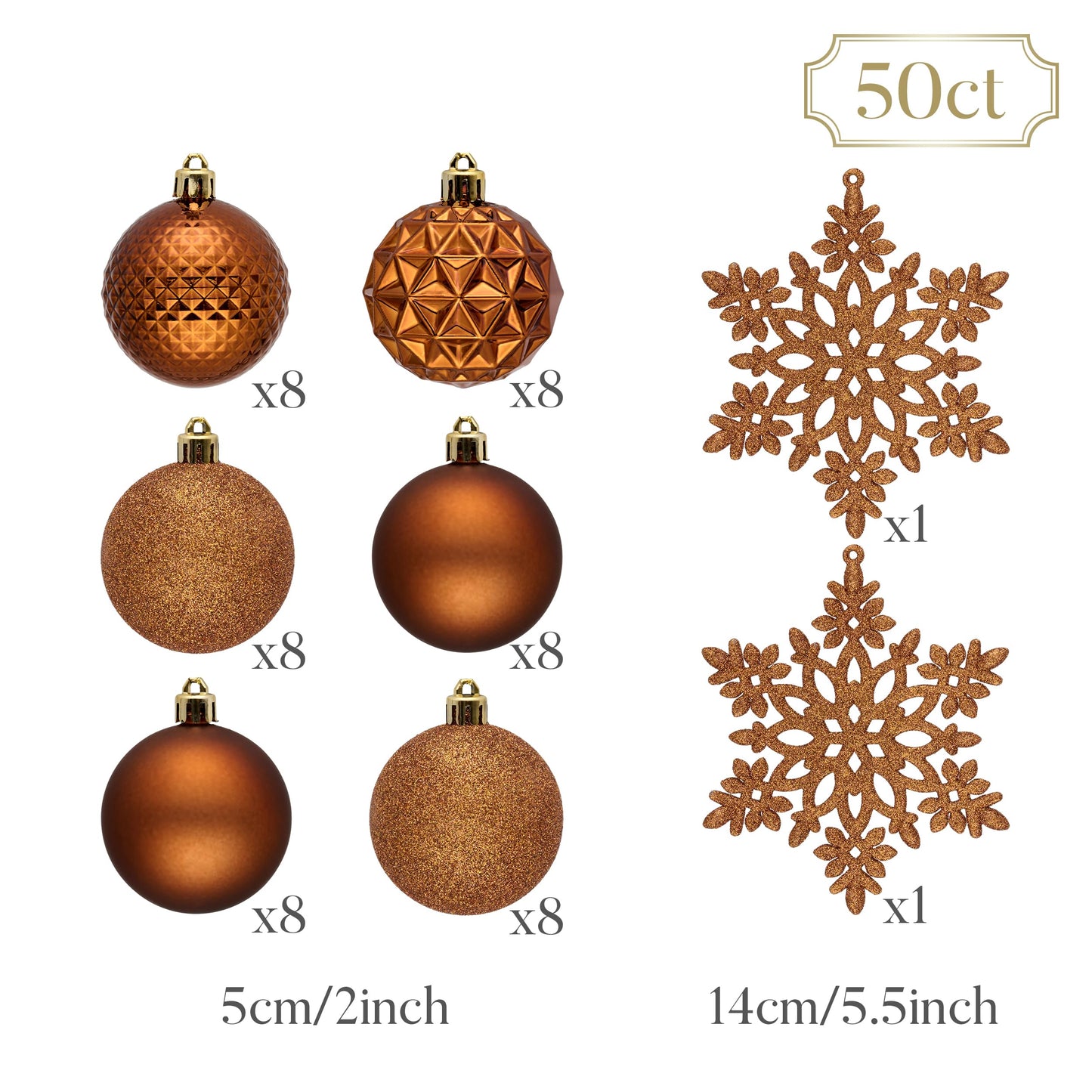 Valery Madelyn Christmas Tree Decorations Ornament Set, 50ct 2 Inches Bronze Copper Brown Shatterproof Christmas Ball Ornaments Hanging Xmas Holiday Party Decor