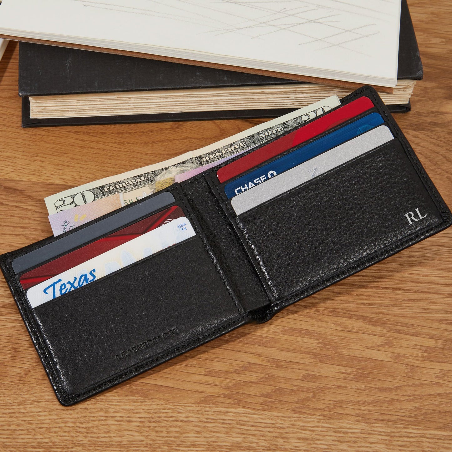 Leatherology Black Onyx Thin Bifold Wallet for Men – Slim Front Pocket Wallet with 6 Card Slots, Bill Compartment & 2 Interior Pockets – Minimalist Leather Wallet