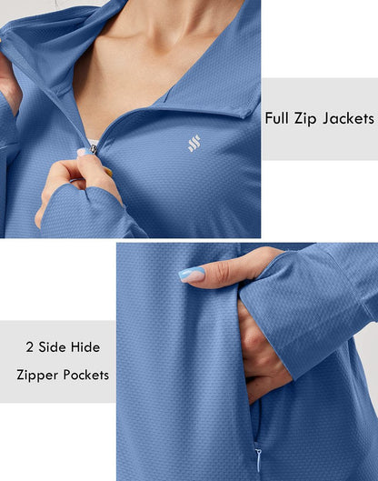 Soothfeel Women's UPF 50+ Sun Protection Hoodie Jacket Lightweight Long Sleeve Sun Shirt for Women with Pocket Hiking Outdoor Dark Blue S