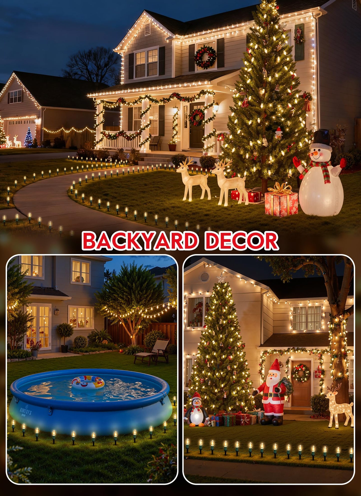 Christmas Pathway Lights Outdoor, 26 FT Connectable C9 LED Christmas Lights Outdoor, Waterproof String Lights with 20 Led Lights and Stakes, Christmas Decorations for Walkway Driveway, Warm White