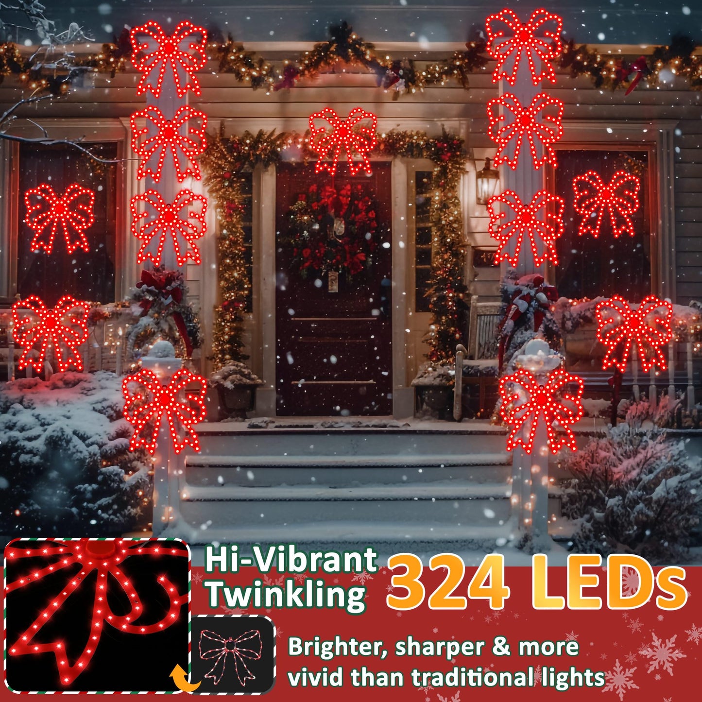 ElectricWise 3 Pack Hi Vibrant Twinkling LED Christmas Bow Decoration, 10'' Christmas Bow Window Lights, Waterproof Lighted Window Silhouette Lights for Holiday Wall Door Xmas Decor