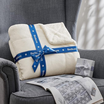 Bedsure GentleSoft Sherpa Fleece Blankets King Size for Bed - Thick and Warm, Soft Fuzzy Plush King Blanket for Winter, Cream, 108x90 Inches