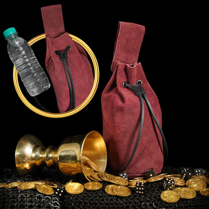 Mythrojan Drawstring Belt Bag Renaissance Costume Accessories Medieval Suede Leather Purse Viking Coin Jewelry Pouch Waist Bag for LARP, Festivals, Renfaire, Reenactments - Wine Red, 8" x 6.5"