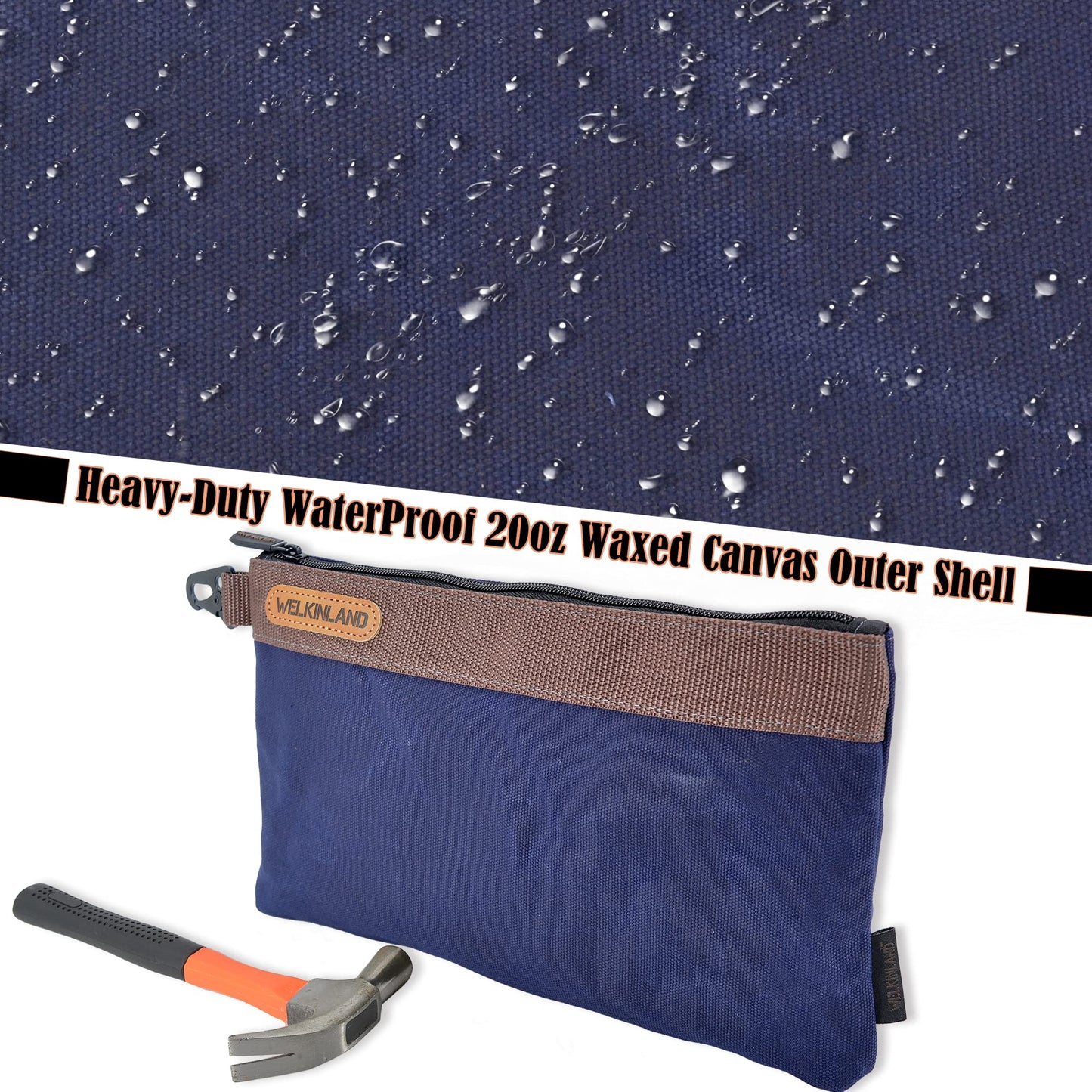 WELKINLAND Heavy-Duty Canvas Tool Pouch - 4PCS, 12" Waxed Canvas Zipper Tool Pouch