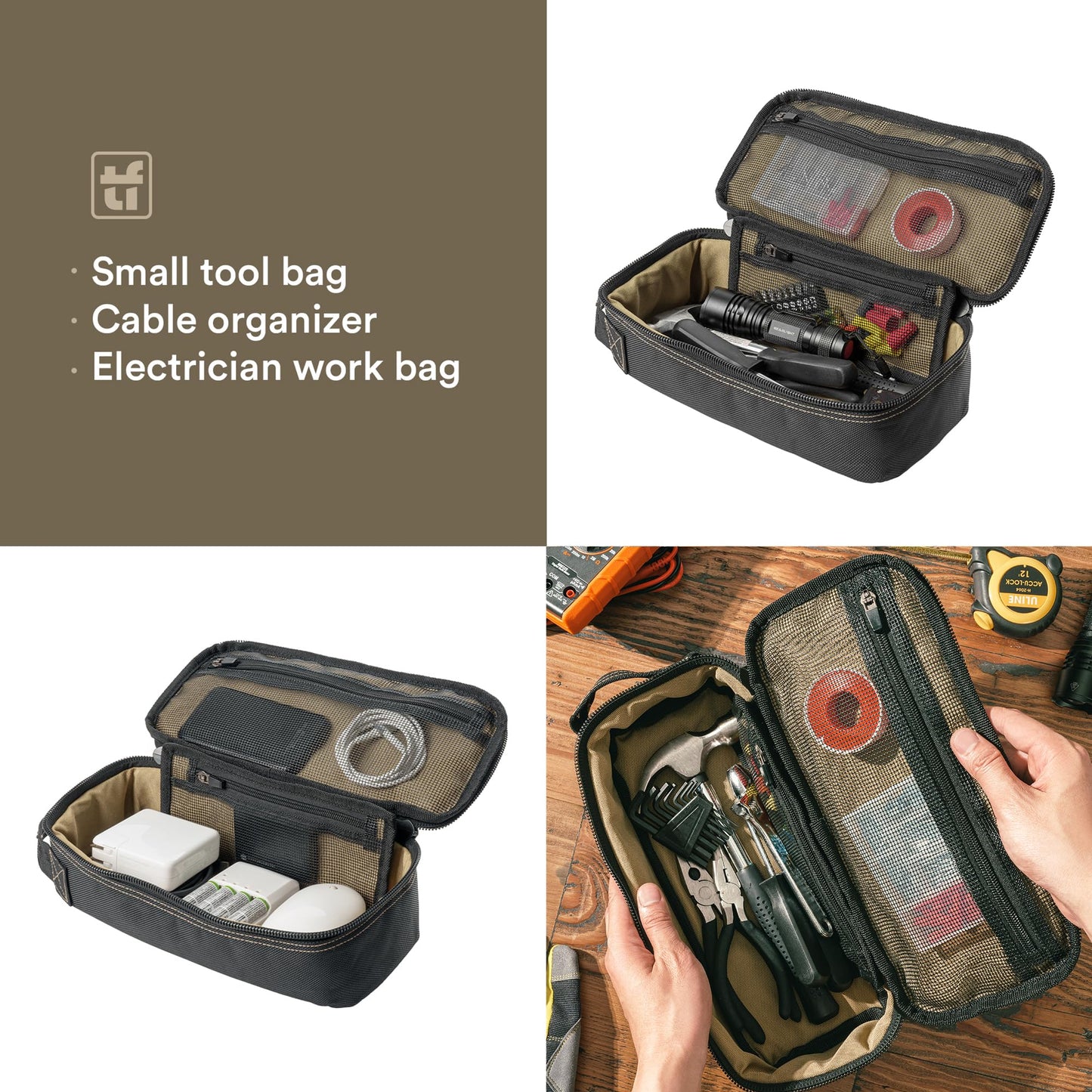 Tufformation Heavy Duty Small Tool Bag Pouch Portable Utility Organizer Case with Zipper Handle. Perfect for EDC, Motorcycle, Road Bike, Electricians & More