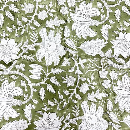 ATOSII Noori Green 100% Cotton Tablecloth, Block Print Rectangle Table Cover for Dining, Parties, Weddings, Outdoors, Holidays, 60 X 108 Inches, 8 Seater I Grandmillennial Preppy Boho Farmhouse Summer