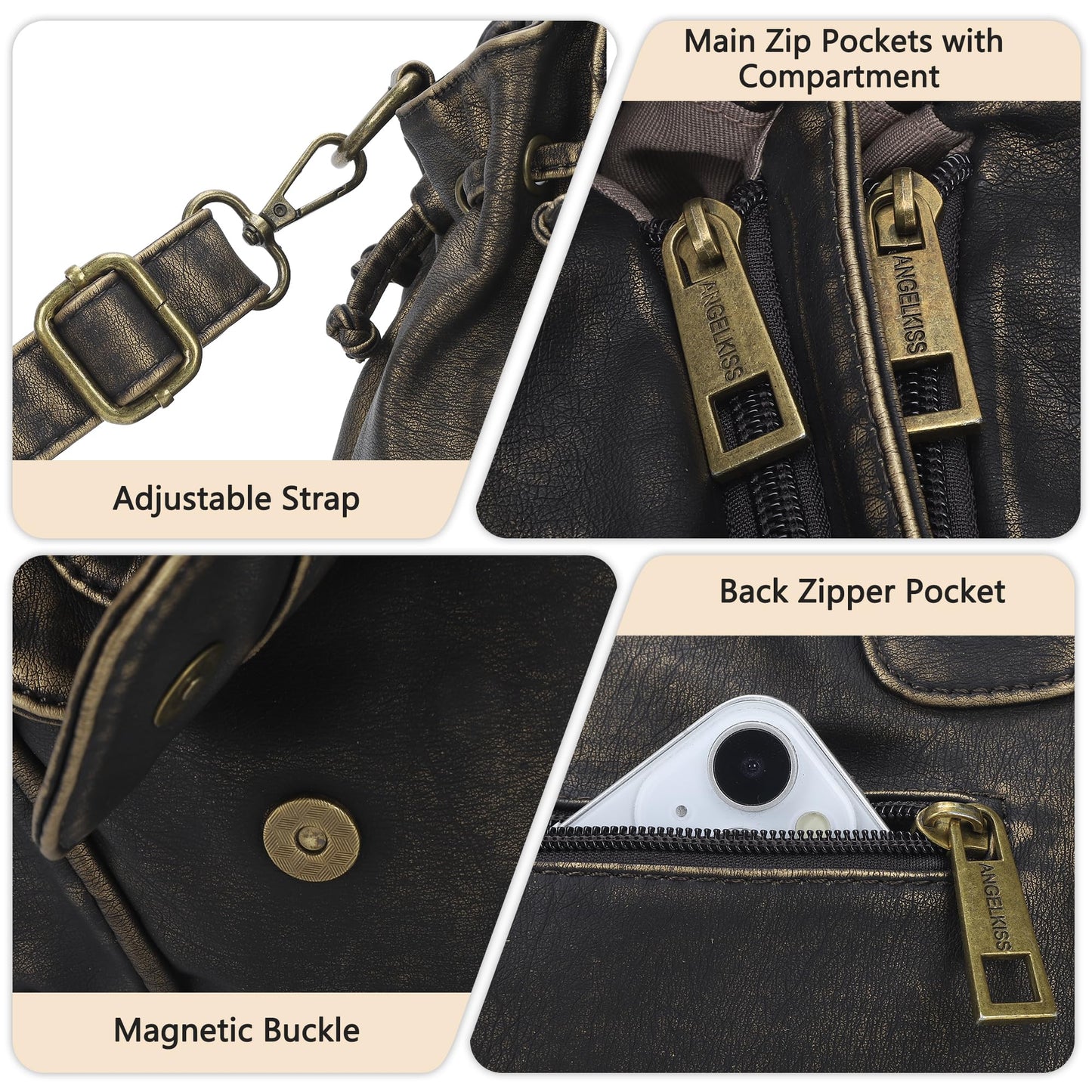 Angel Kiss Small hobo Bags for Women Retro Washed Leather Shoulder Handbag Roomy Top Handles Purses With Removable Strap