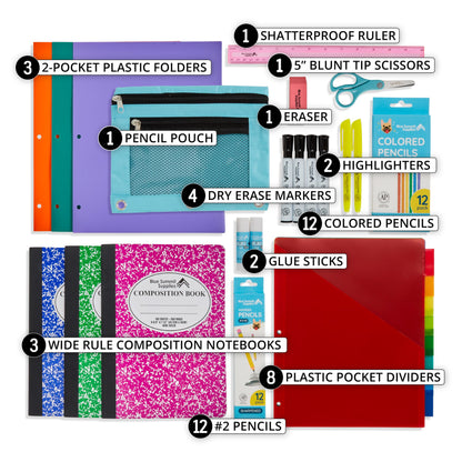 Blue Summit Elementary School Supply Box, 4th, 5th Grade School Supplies Set, for Elementary Supply, Bulk 44 Piece Box