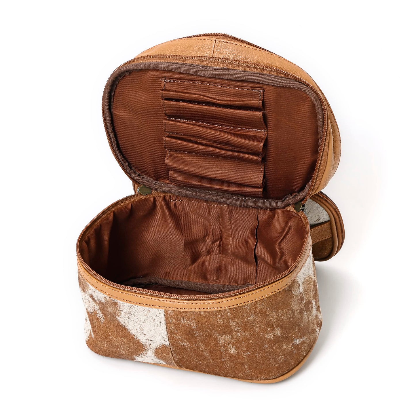 Merbaa Jewelry Travel Organizer, Waterproof Leather Bag - Storage Organizer, Groom & Bridesmaid Wedding Gifts, Full Grain Leather, Handmade Travel Case (Tan)