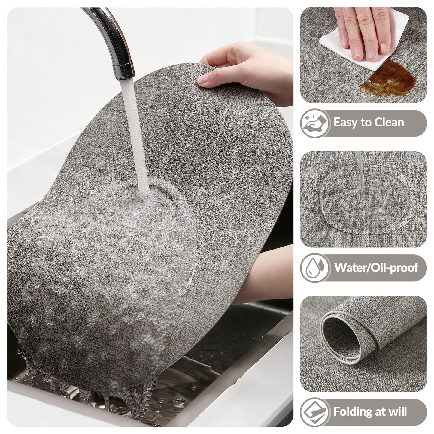 homing Placemats Set of 6, Heat Resistant Oval Faux Leather Place Mats 11.8 x 17 Inch, Waterproof Wipeable Reversible PU Placemat for Kitchen Dining Table, Indoor & Outdoor, Light Grey