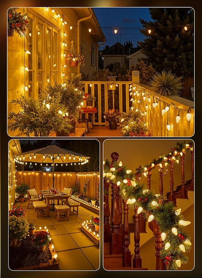 C9 Christmas Lights Outdoor, 72 FT 110 LED C9 String Lights, 8 Modes & Timer Connectable Waterproof for Christmas Tree Light Indoor Outdoor Roofline Patio Outside Garden Yard Xmas Decor, Warm White
