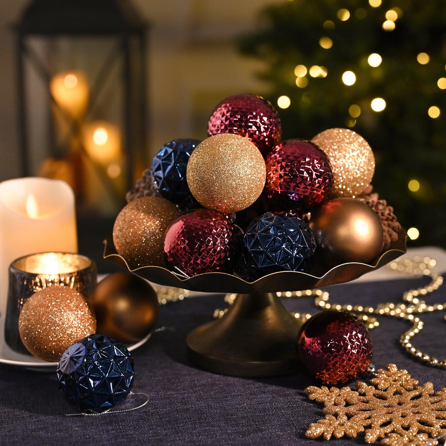 Valery Madelyn Christmas Tree Decorations Ornament Set, 50ct 2 Inches Bronze Copper Purple Shatterproof Christmas Ball Ornament Hanging Xmas Holiday Party Decor
