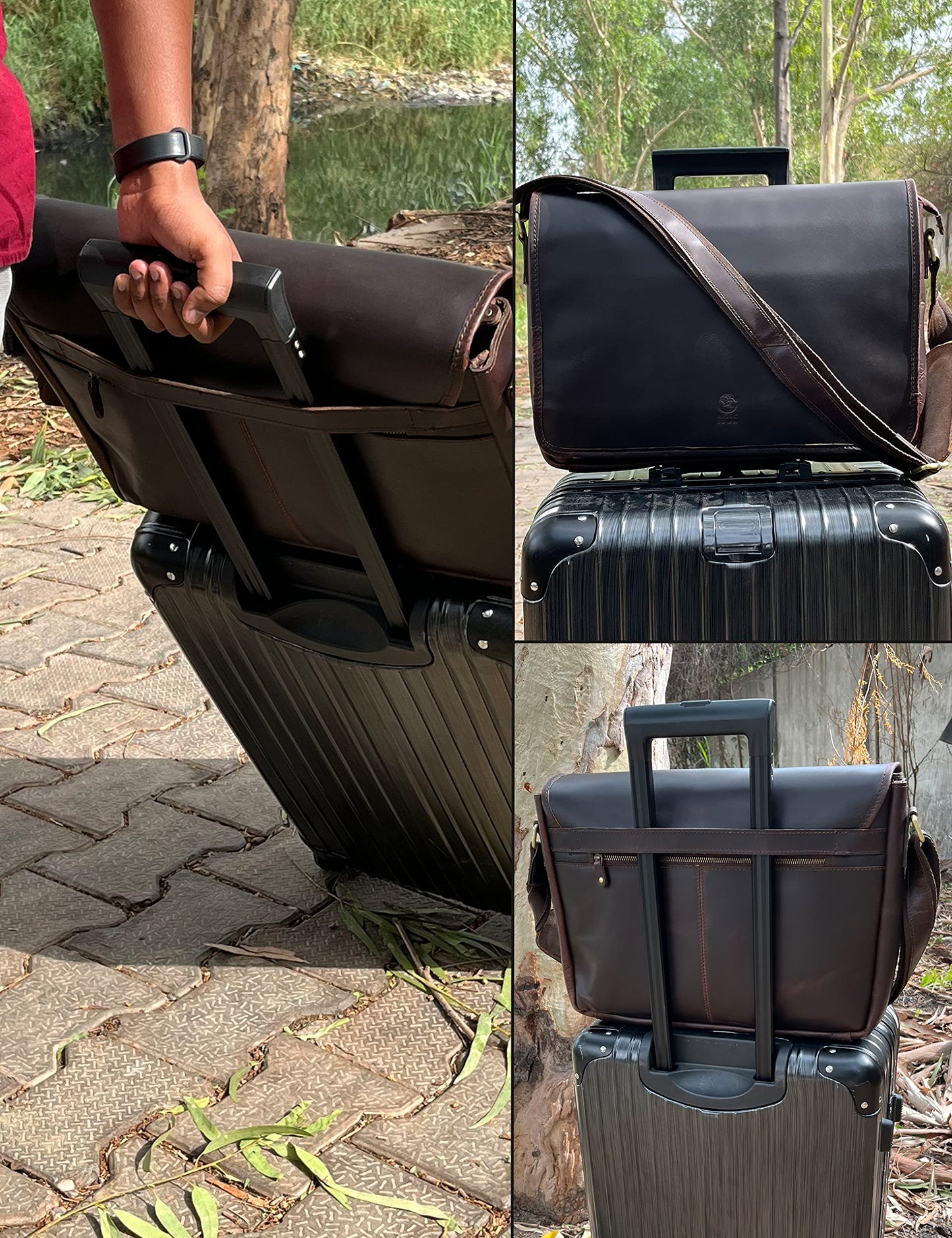 RUSTIC TOWN Leather Messenger Bag for Men Women - Full Grain Leather Laptop Satchel Office Shoulder Bag (16-Inch, Dark Brown)