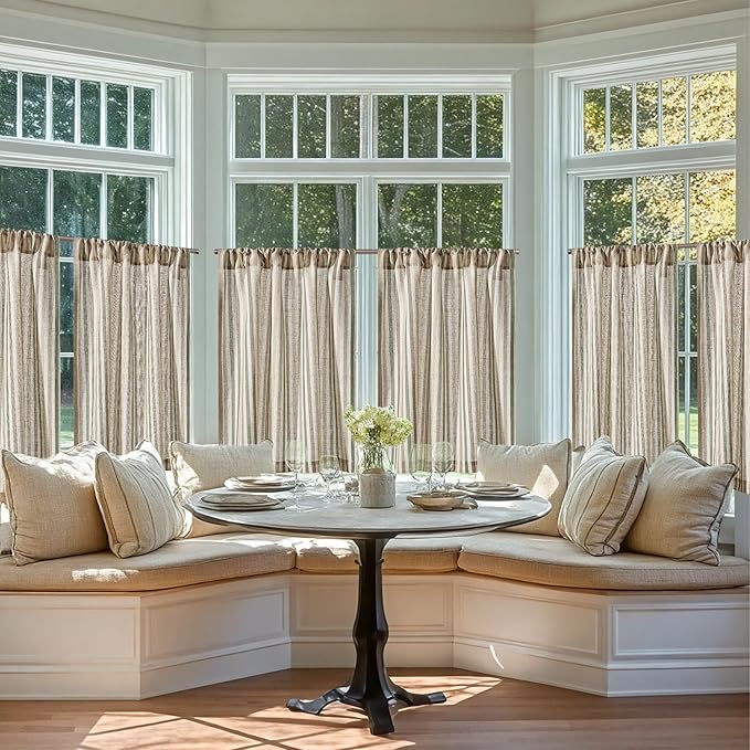 jinchan Colorful Striped Linen Kitchen Curtains 24 Inch Christmas Tier Curtains Farmhouse Modern Cafe Small Window Treatments Light Filtering Rod Pocket for Living Room Bathroom 2 Panels Multi Green