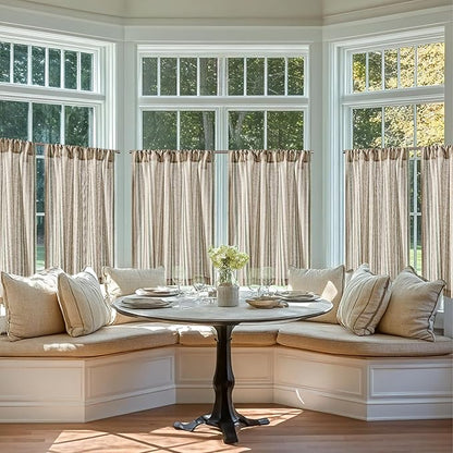 jinchan Colorful Striped Linen Kitchen Curtains 24 Inch Christmas Tier Curtains Farmhouse Modern Cafe Small Window Treatments Light Filtering Rod Pocket for Living Room Bathroom 2 Panels Multi Green