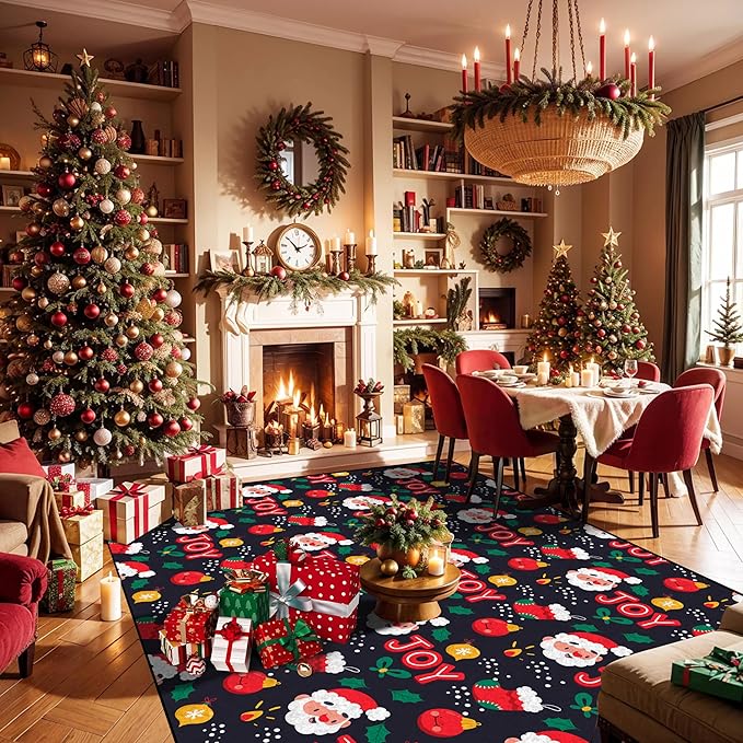3' X 5' Christmas Rug Indoor Xmas Door Mat Washable Non Slip for Bedroom Living Room Entryway Laundry Classroom Santa Claus Throw Rug for Kids Boys Girls Cute