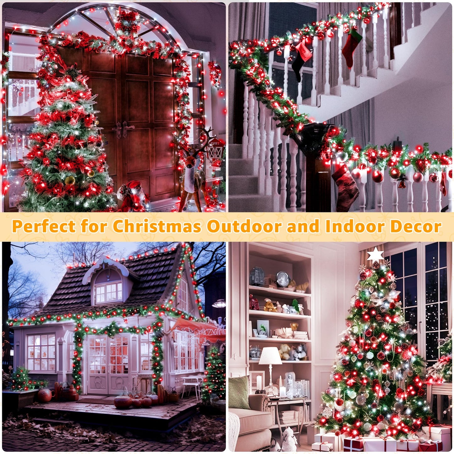 Ollny Christmas Lights Outdoor 800LED 262FT, Red and White Plug in Fairy Lights with Remote, 8 Modes Waterproof Timers Dimmable LED String Lights for Indoor House Outside Bedroom Patio Balcony