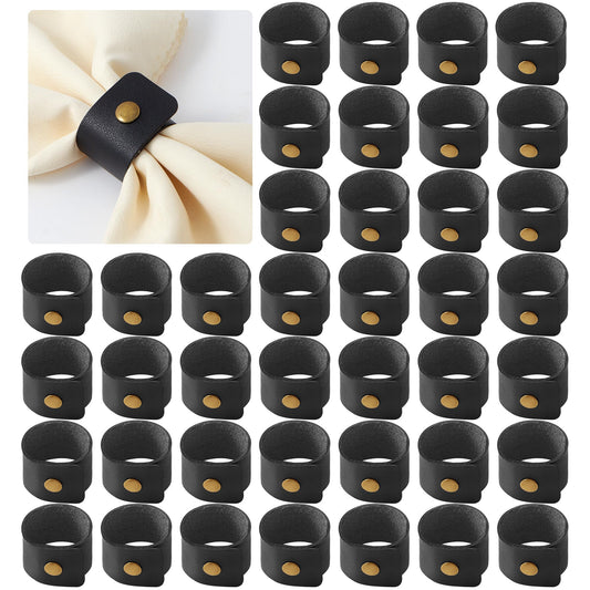 APTWOW 40PCS Leather Napkin Rings, Fall Thanksgiving Napkin Holder, Black Halloween Vintage Farmhouse Napkin Rings Bulk for Wedding Party Birthday Banquet Table Decoration and Daily Use