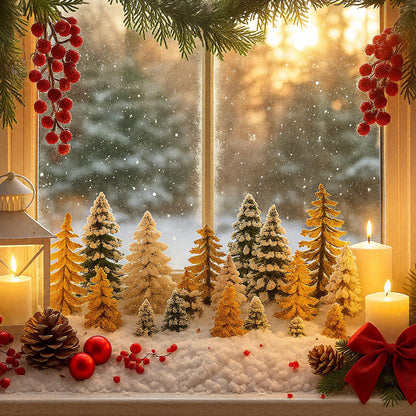 Skylety 35 Pieces Model Trees 6.3-1.2 Inch Mixed Miniature Trees Diorama Supplies Fake Plants Train Scenery Landscape Christmas Village Architecture DIY Crafts(Dark Green, Gold, White,Snowy Cedar)