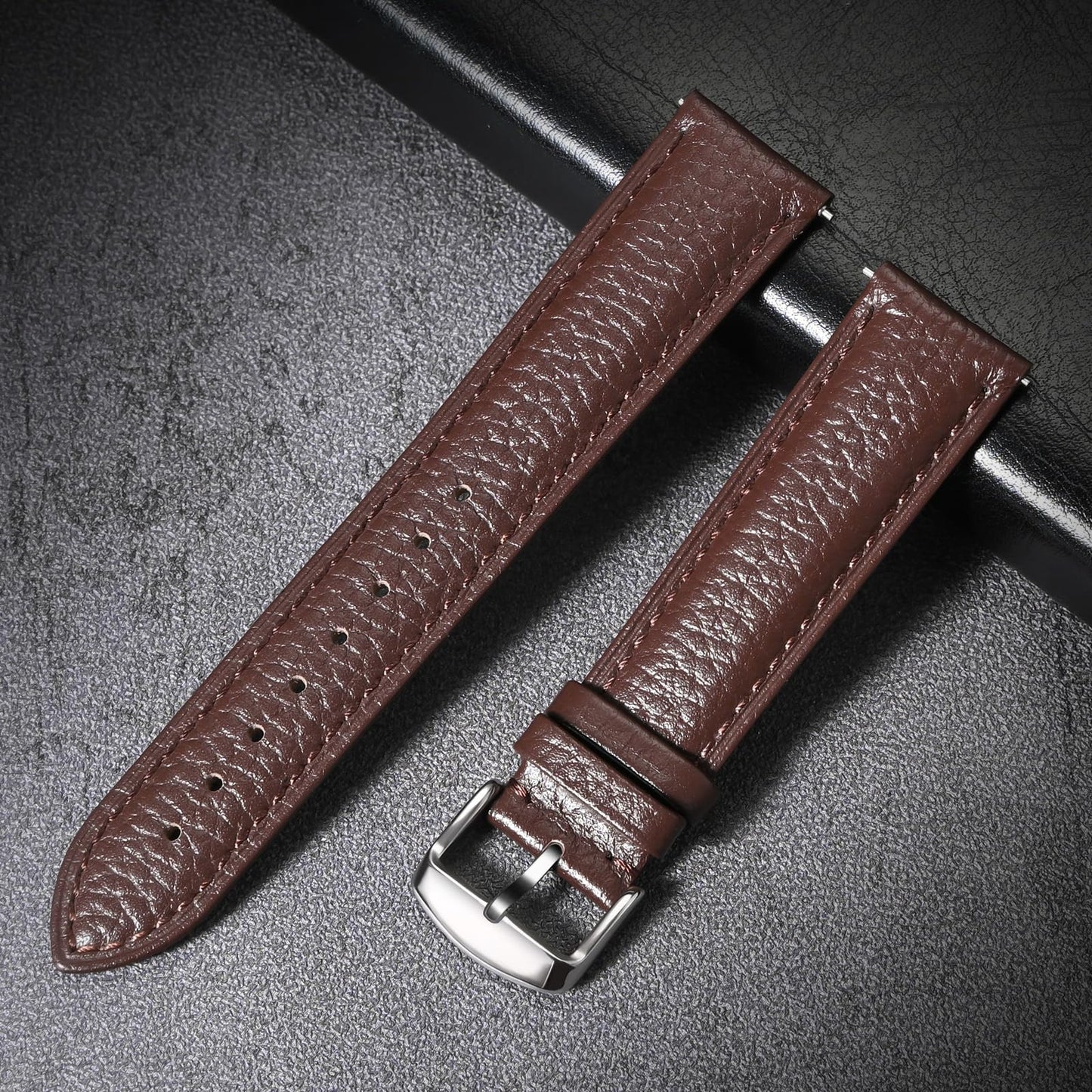 ULLCHRO Genuine Leather Watch Strap Quick Release Watch Band Vintage Alligator Grain Leather Strap Premium Top Grain with Stainless Steel Buckle, Soft Brown Calfskin for Men Wrist (20mm, Dark Brown)